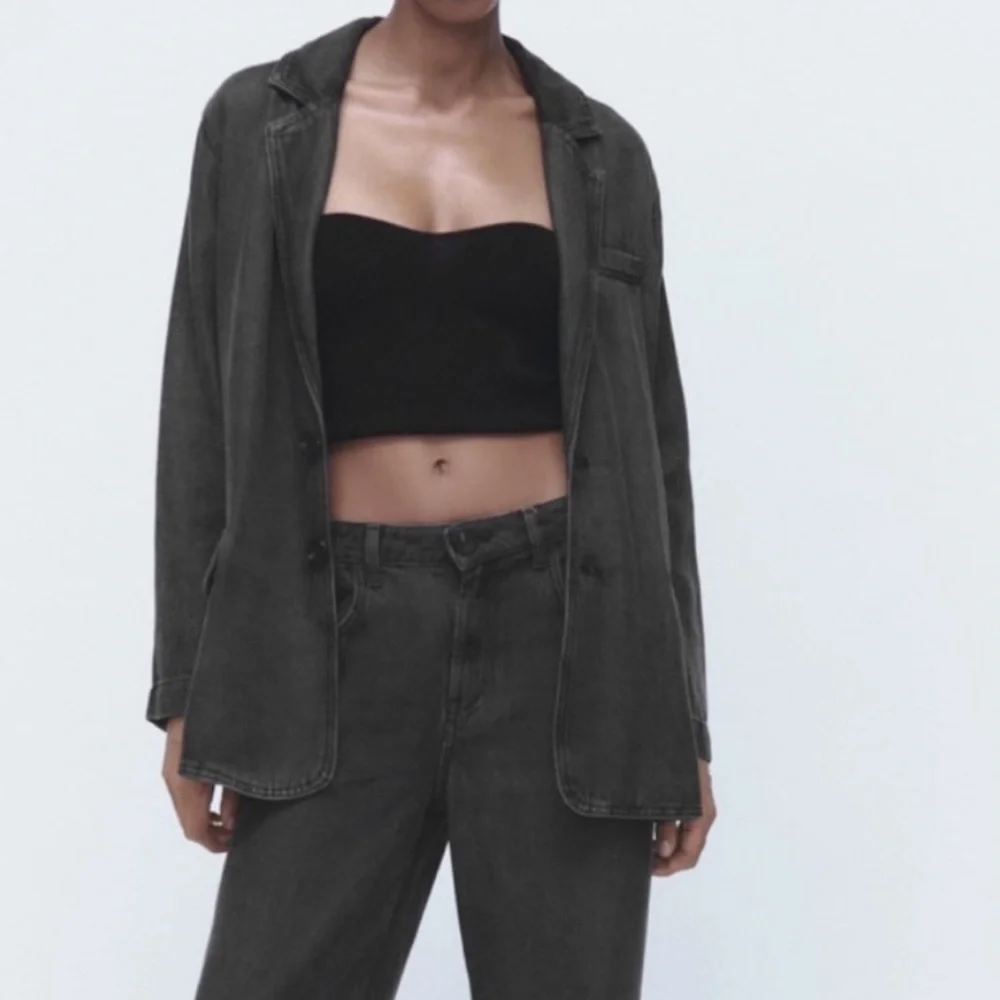 Zara Alexa Charcoal Denim Blazer